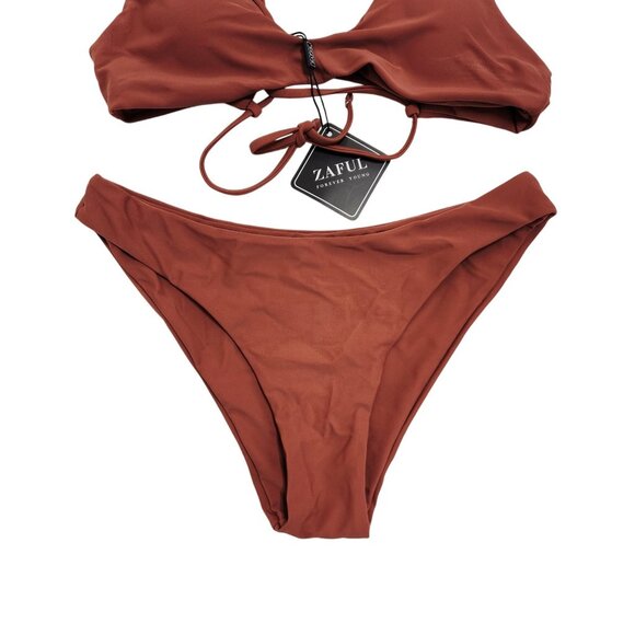 Zaful Rust Brown Swimsuit Triangle Bikini Set Womens Size S Swimwear - Picture 5 of 6